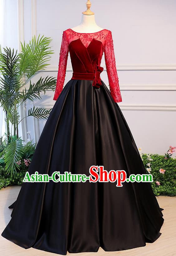 Top Grade Advanced Customization Evening Dress Red Lace Wedding Dress Compere Bridal Full Dress for Women