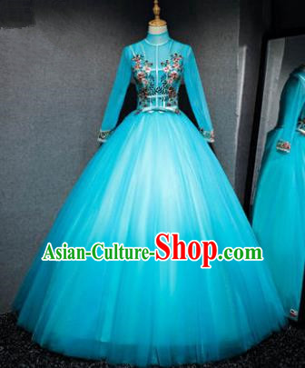 Top Grade Advanced Customization Evening Dress Blue Veil Wedding Dress Compere Bridal Full Dress for Women