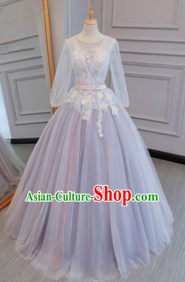 Top Grade Evening Dress Advanced Customization Purple Veil Wedding Dress Compere Bridal Full Dress for Women