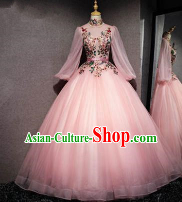 Top Grade Advanced Customization Pink Veil Bubble Dress Wedding Dress Compere Bridal Full Dress for Women