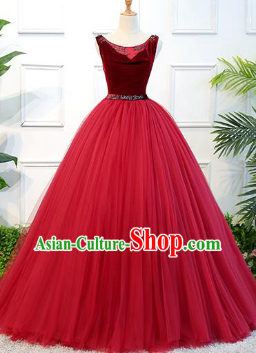 Top Grade Wedding Costume Compere Evening Dress Advanced Customization Red Veil Dress Bridal Full Dress for Women