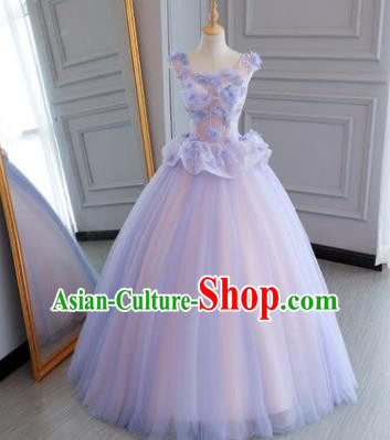 Top Grade Wedding Costume Compere Evening Dress Advanced Customization Purple Veil Dress Bridal Full Dress for Women