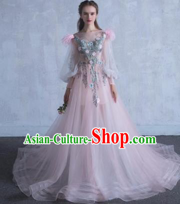 Top Grade Wedding Costume Compere Evening Dress Pink Veil Mullet Dress Bridal Full Dress for Women