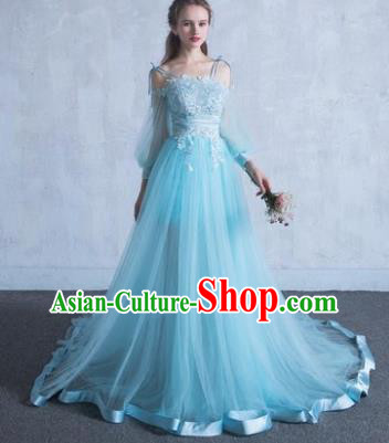 Top Grade Wedding Costume Compere Evening Dress Blue Veil Mullet Dress Bridal Full Dress for Women