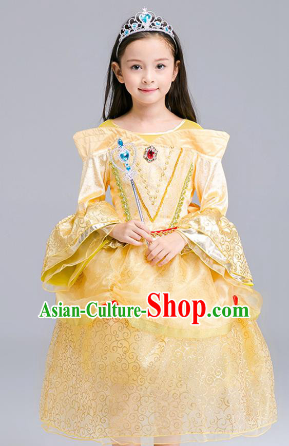 Top Grade Chorus Costumes Stage Performance Princess Yellow Dress Children Modern Dance Clothing for Kids