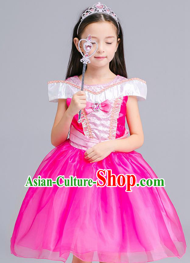 Top Grade Chorus Costumes Stage Performance Princess Rosy Dress Children Modern Dance Clothing for Kids