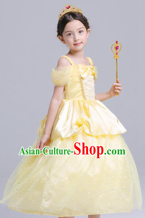 Top Grade Chorus Costumes Stage Performance Princess Yellow Full Dress Children Modern Dance Clothing for Kids