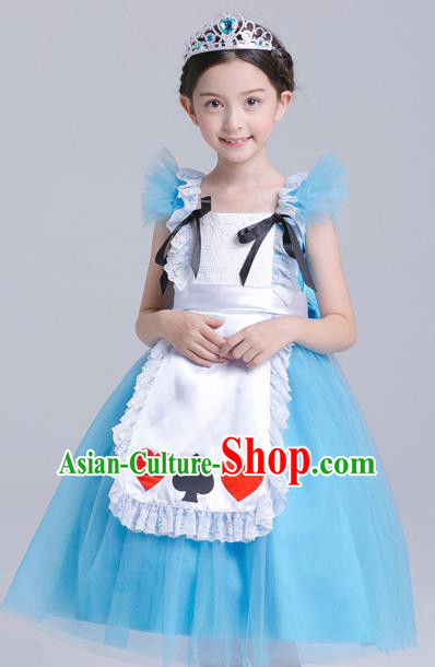 Top Grade Chorus Costumes Stage Performance Princess Blue Full Dress Children Modern Dance Clothing for Kids