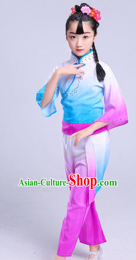 Chinese Traditional Folk Dance Fan Dance Costumes Children Classical Dance Yangko Clothing for Kids