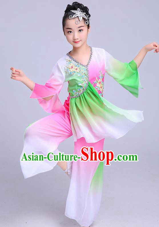 Chinese Traditional Folk Dance Yangko Green Costumes Children Classical Dance Fan Dance Clothing for Kids