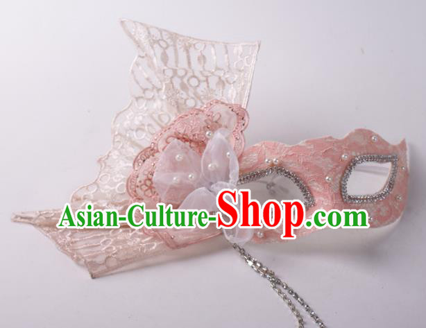Halloween Fancy Ball Props Exaggerated Face Mask Stage Performance Accessories Pink Lace Masks