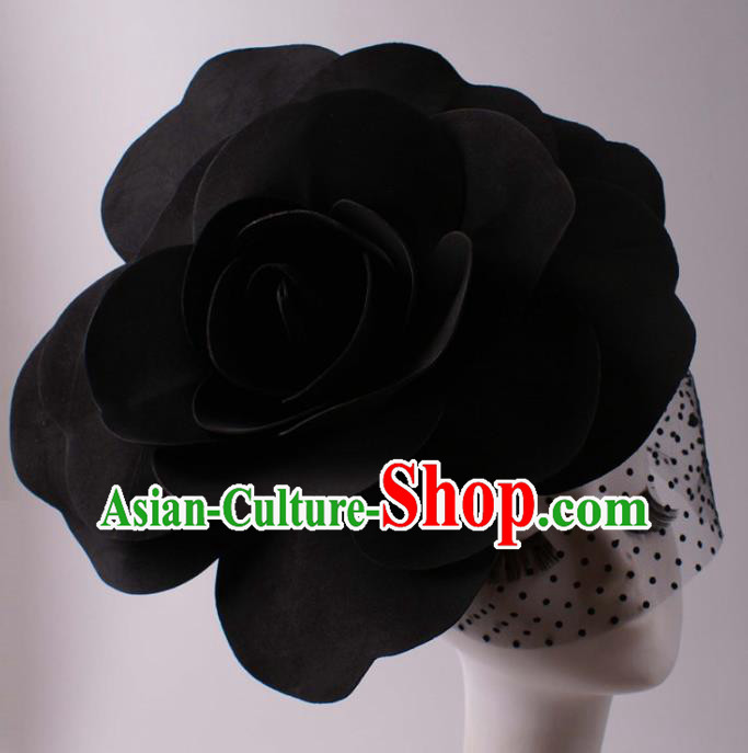 Top Grade Halloween Hair Accessories Stage Performance Modern Fancywork Headwear Black Flowers Headdress