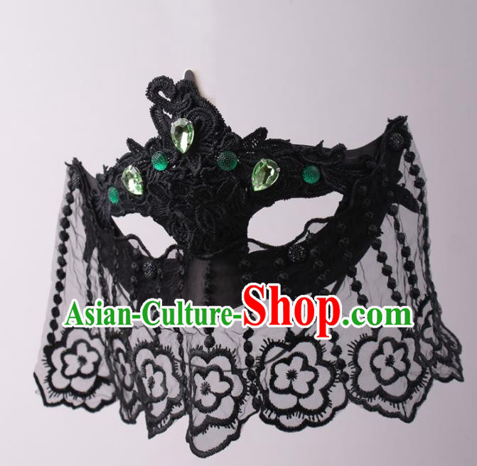 Halloween Fancy Ball Props Exaggerated Black Lace Queen Face Mask Stage Performance Accessories Christmas Masks