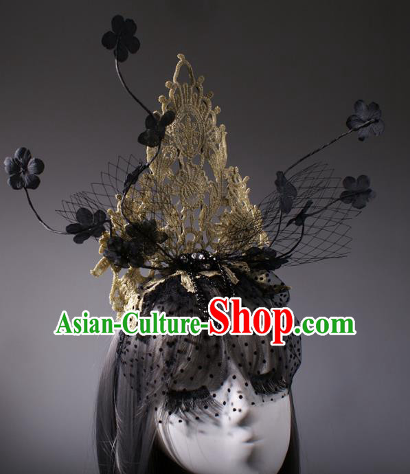 Top Grade Halloween Queen Golden Lace Hair Accessories Stage Performance Modern Fancywork Headwear Hair Crown