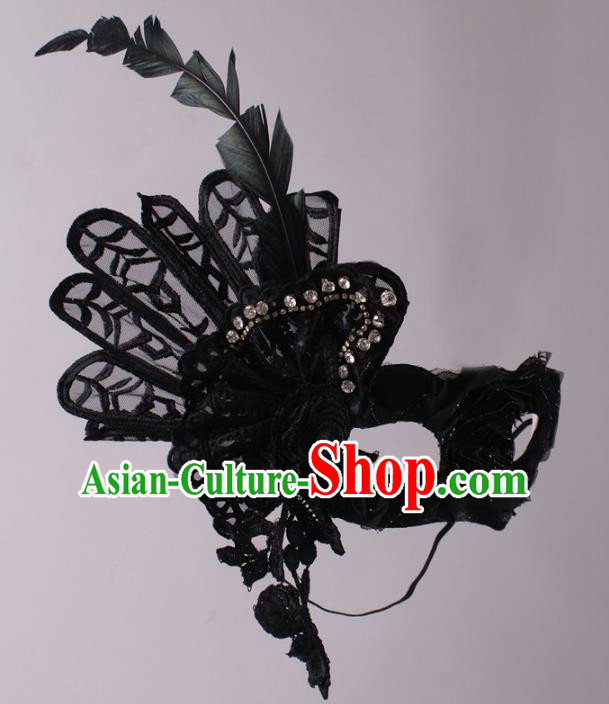 Halloween Exaggerated Black Feather Face Mask Fancy Ball Props Stage Performance Accessories Christmas Mysterious Masks