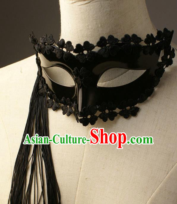 Halloween Exaggerated Tassel Black Face Mask Fancy Ball Props Stage Performance Accessories Christmas Mysterious Masks