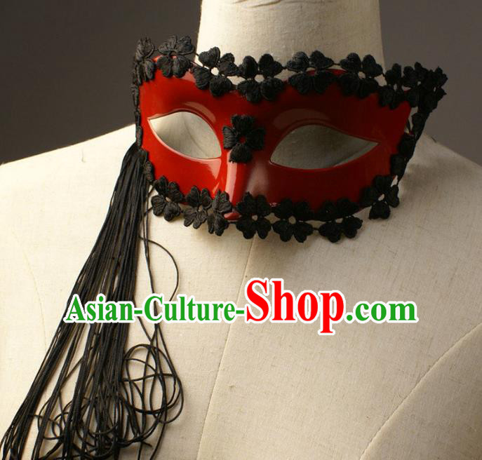 Halloween Exaggerated Tassel Red Face Mask Fancy Ball Props Stage Performance Accessories Christmas Mysterious Masks