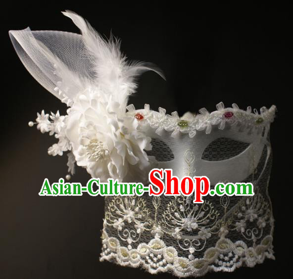 Halloween Exaggerated White Lace Feather Face Mask Fancy Ball Props Stage Performance Accessories Christmas Mysterious Masks
