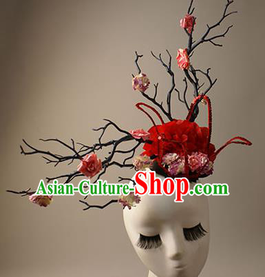 Top Grade Catwalks Queen Red Flowers Hair Accessories Halloween Baroque Stage Performance Modern Fancywork Headwear