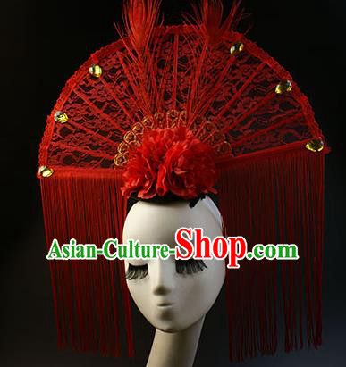 Top Grade Catwalks Queen Red Lace Hair Accessories China Style Stage Performance Modern Fancywork Headwear