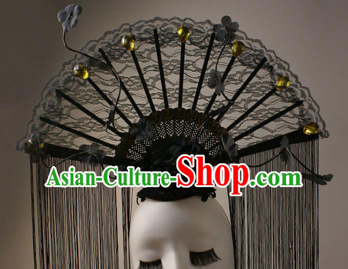 Top Grade Catwalks Queen Black Lace Hair Accessories China Style Stage Performance Modern Fancywork Headwear