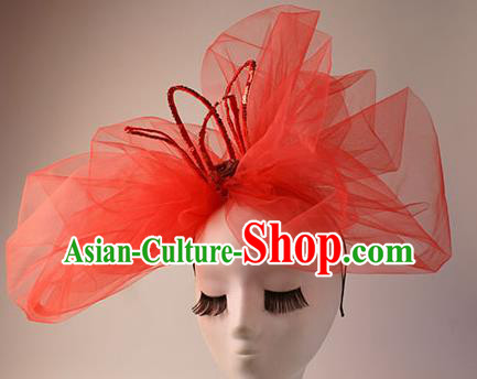 Top Grade Catwalks Hair Accessories Halloween Stage Performance Red Veil Hair Clasp Modern Fancywork Headwear