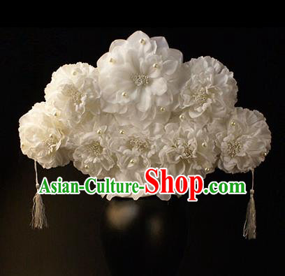 Top Grade China Catwalks Hair Accessories Halloween Modern Fancywork White Flowers Hair Clasp Headwear