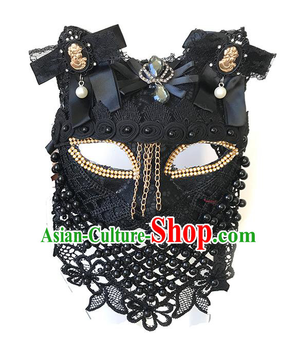 Halloween Catwalks Venice Face Mask Fancy Ball Black Beads Lace Masks Christmas Exaggerated Feather Masks