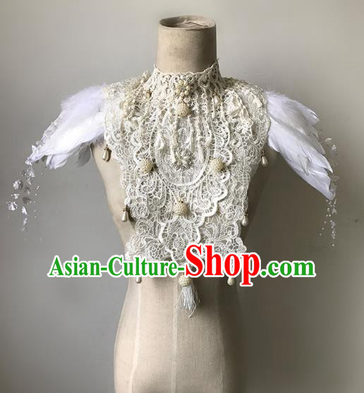 Top Grade Catwalks Gothic Shoulder Accessories Exaggerated White Feather Cape Halloween Modern Fancywork Headwear