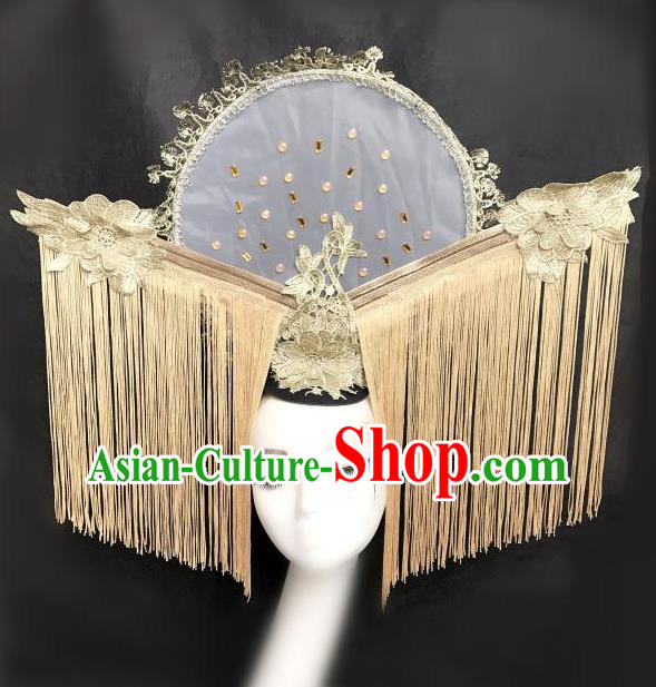 Top Grade Catwalks Golden Hair Accessories Exaggerated Chinese Traditional Headdress Modern Fancywork Headwear