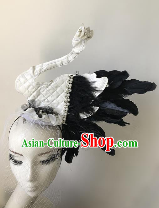 Top Grade Catwalks Hair Accessories Baroque Exaggerated Feather White Swan Hair Clasp Modern Fancywork Headwear