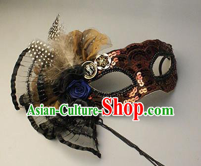 Halloween Exaggerated Brown Sequin Face Mask Venice Fancy Ball Props Catwalks Accessories Christmas Masks