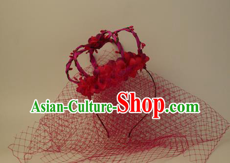 Top Grade Catwalks Hair Accessories Red Flowers Royal Crown Halloween Modern Fancywork Headwear