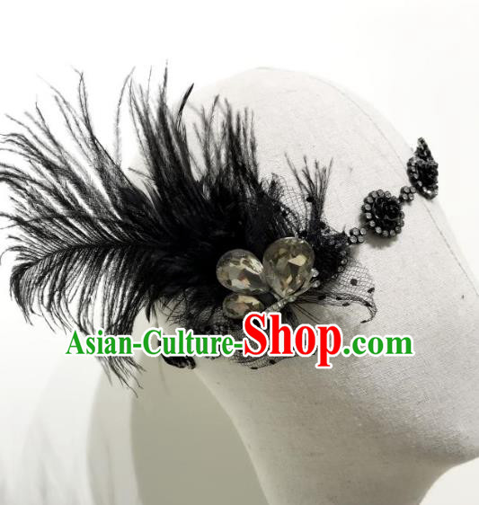 Top Grade Catwalks Hair Accessories Exaggerated Black Feather Headband Halloween Modern Fancywork Headwear