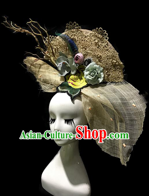 Top Grade Catwalks Hair Accessories Exaggerated Lace Headdress Halloween Modern Fancywork Headwear