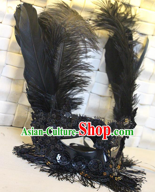 Halloween Catwalks Venice Feather Face Mask Fancy Ball Props Accessories Christmas Exaggerated Black Feather Masks