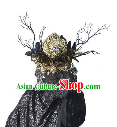 Halloween Catwalks Handmade Face Mask Fancy Ball Crystal Feather Masks Christmas Exaggerated Feather Masks