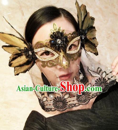 Halloween Handmade Golden Feather Face Mask Fancy Ball Catwalks Masks Christmas Exaggerated Feather Masks