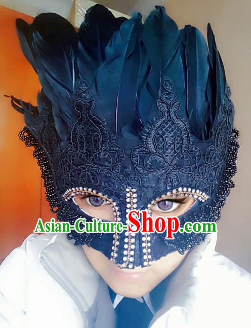 Halloween Handmade Face Mask Fancy Ball Catwalks Black Feather Masks Christmas Exaggerated Feather Masks