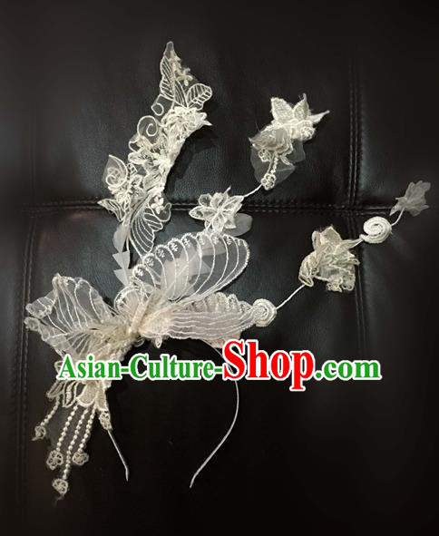 Top Grade Catwalks Hair Accessories Exaggerated White Lace Hair Clasp Modern Fancywork Headwear