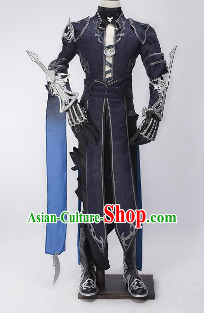 China Ancient Cosplay Swordsman Warriors Purple Costumes Complete Set Chinese Traditional Knight-errant Clothing for Men