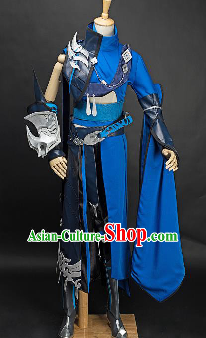 China Ancient Cosplay Childe Swordsman Blue Costumes Chinese Traditional Knight-errant Clothing for Men