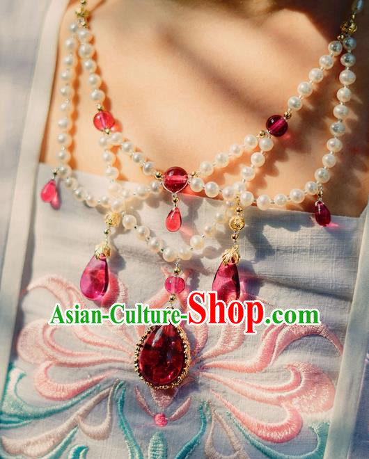 China Ancient Palace Accessories Conophytum Pucillum Pearls Necklace Chinese Traditional Jewelry Hanfu Necklet for Women
