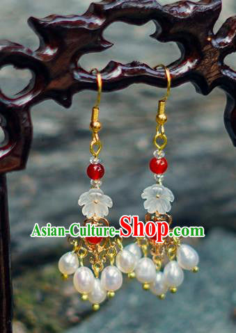 China Ancient Palace Accessories Pearls Earrings Chinese Traditional Jewelry Hanfu Eardrop for Women