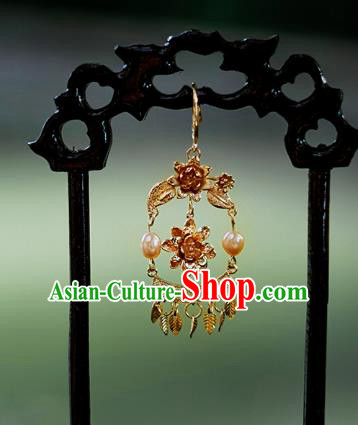 China Ancient Palace Accessories Golden Earrings Chinese Traditional Jewelry Hanfu Eardrop for Women