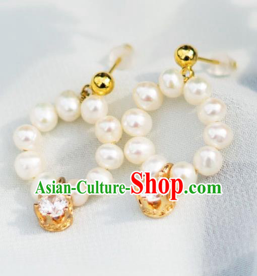 China Ancient Palace Accessories Classical Pearls Crystal Earrings Chinese Traditional Hanfu Eardrop for Women