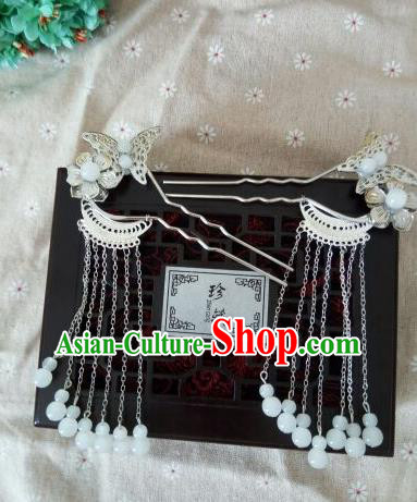 China Ancient Hair Accessories Hanfu Princess Argent Hair Clips Chinese Classical Hairpins for Women