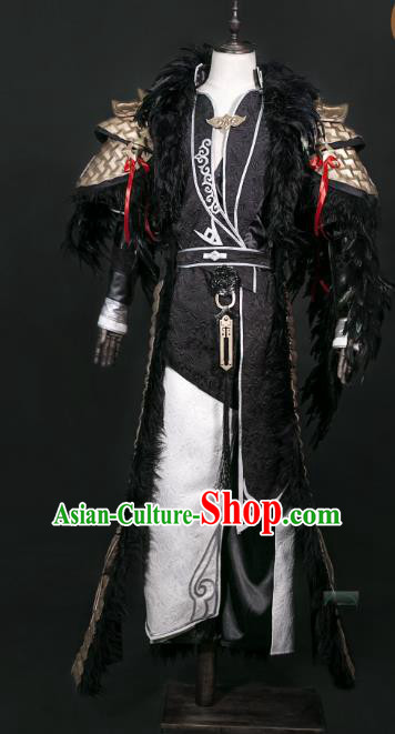 China Traditional Cosplay Prince Swordsman Black Costumes Chinese Ancient Kawaler Knight-errant Clothing for Men