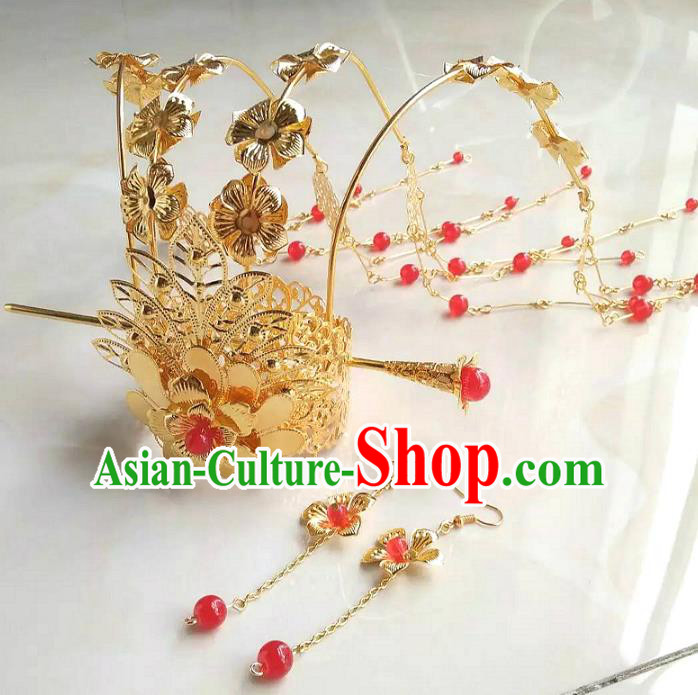 China Ancient Queen Hair Accessories Chinese Traditional Tassel Phoenix Coronet Hairpins for Women