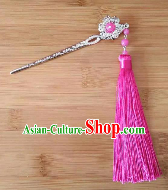 China Ancient Hair Accessories Hanfu Rosy Tassel Hair Clip Chinese Classical Hairpins for Women